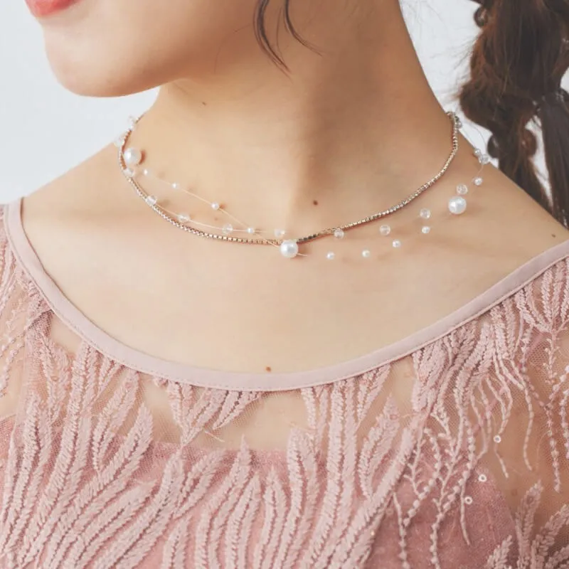 ワイヤーパールとゴールドビジュネックレス