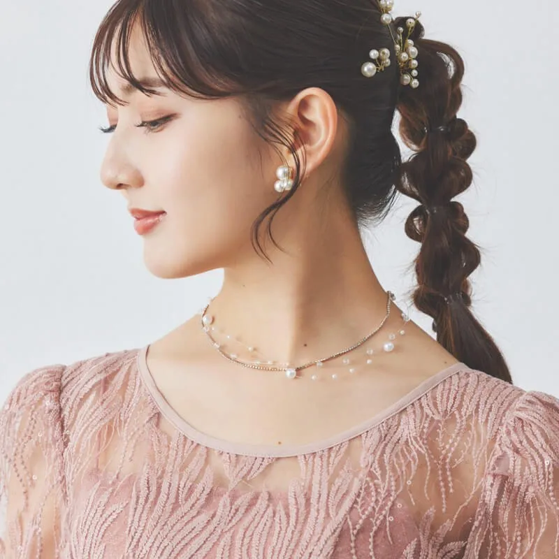 ワイヤーパールとゴールドビジュネックレス