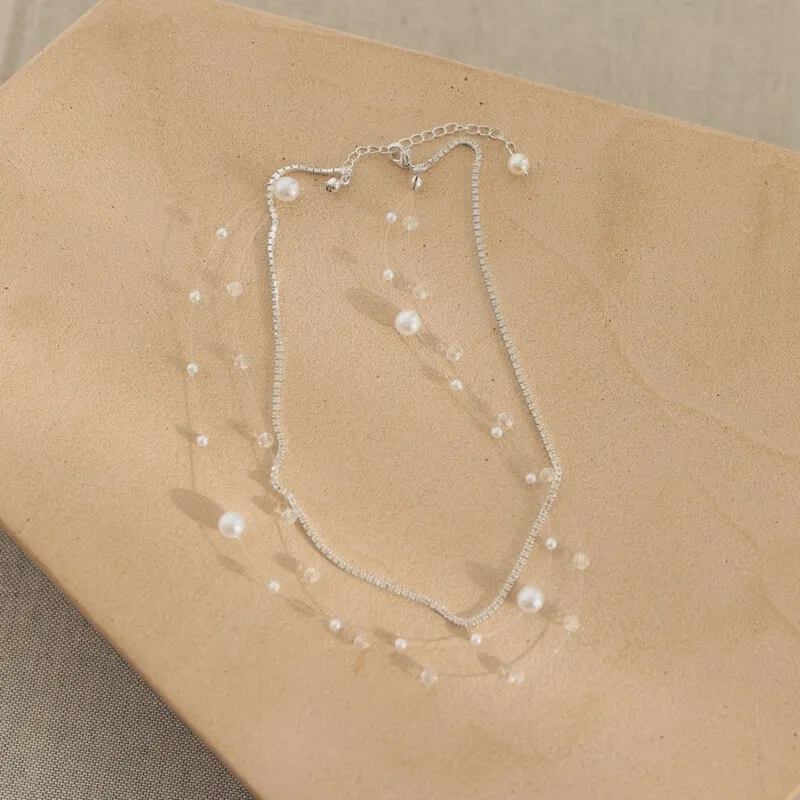 ワイヤーパールとシルバービジュネックレス