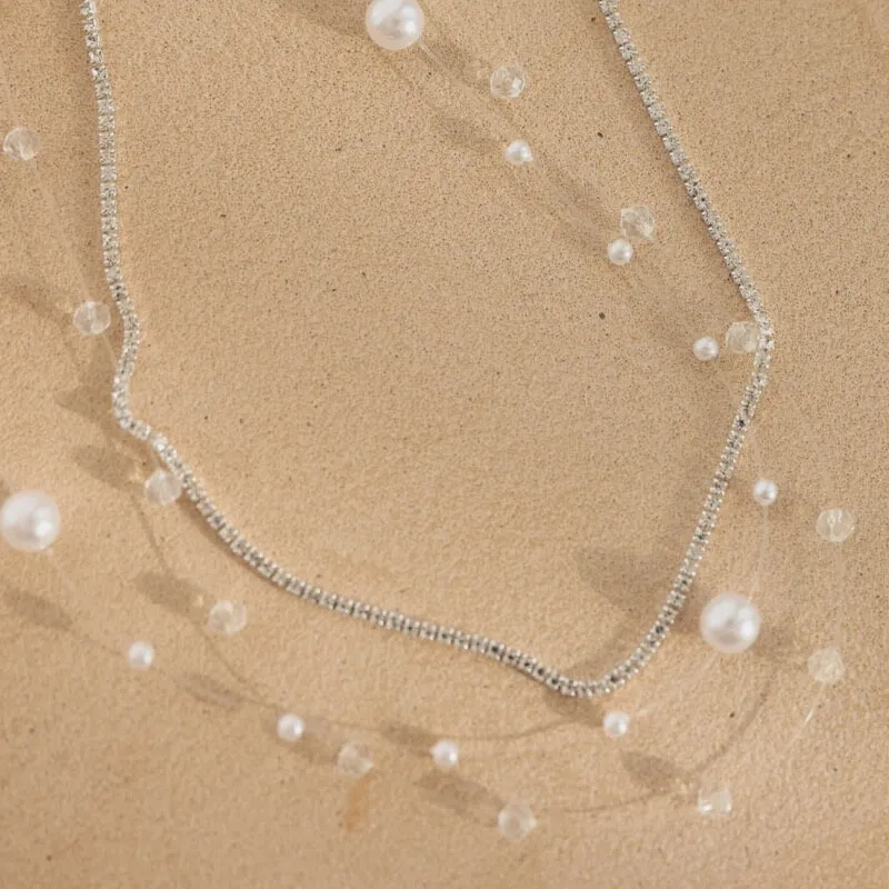 ワイヤーパールとシルバービジュネックレス