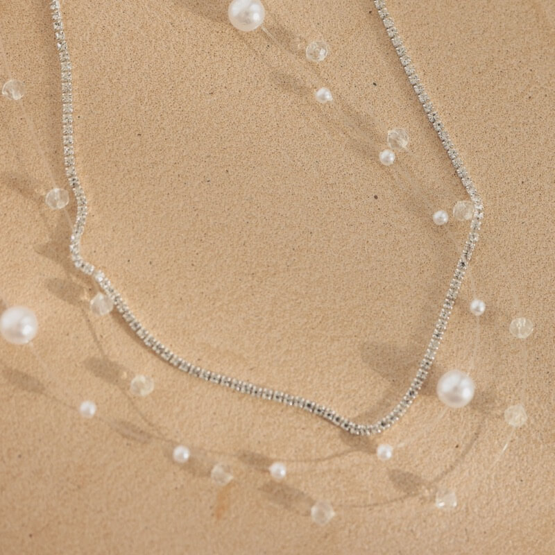 ワイヤーパールとシルバービジュネックレス