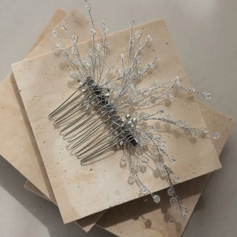 フラワービジューとクリスタルのワイヤーコーム