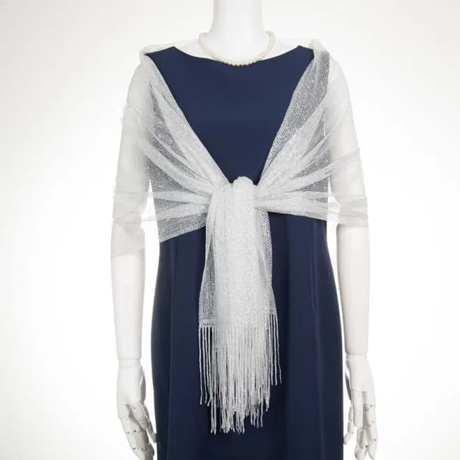 ブルーグレーのスタンドカラーレースドレスコーディネートセット