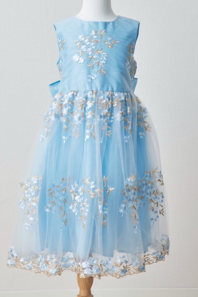 ブルーフラワーエンブロイダリーキッズドレス