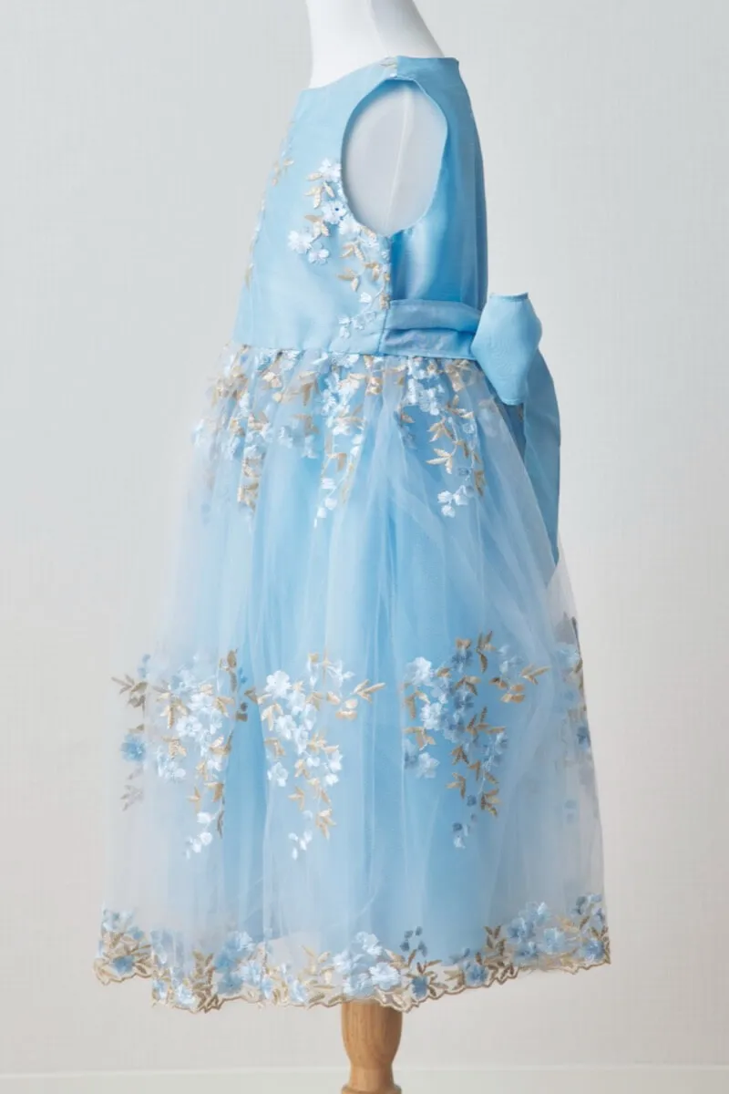 ブルーフラワーエンブロイダリーキッズドレス