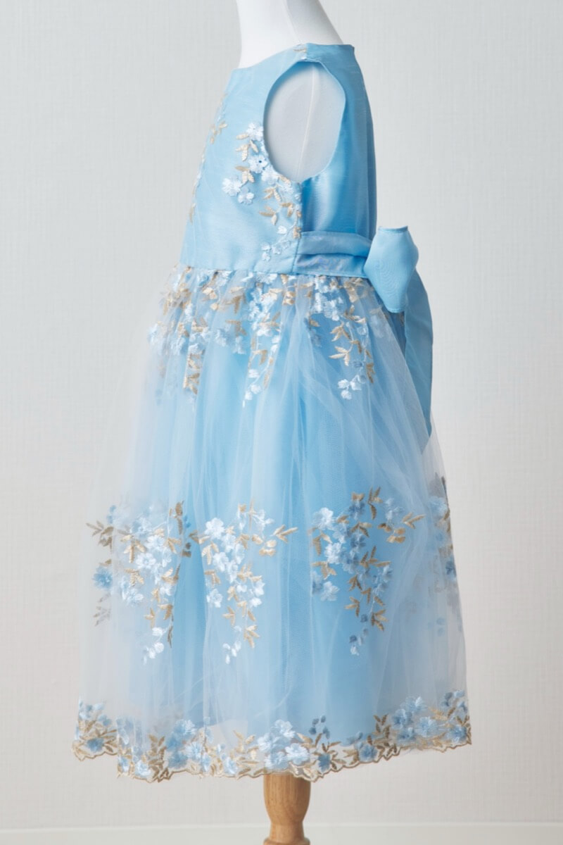 ブルーフラワーエンブロイダリーキッズドレス