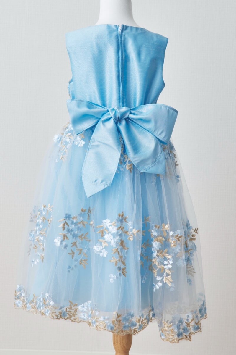 ブルーフラワーエンブロイダリーキッズドレス