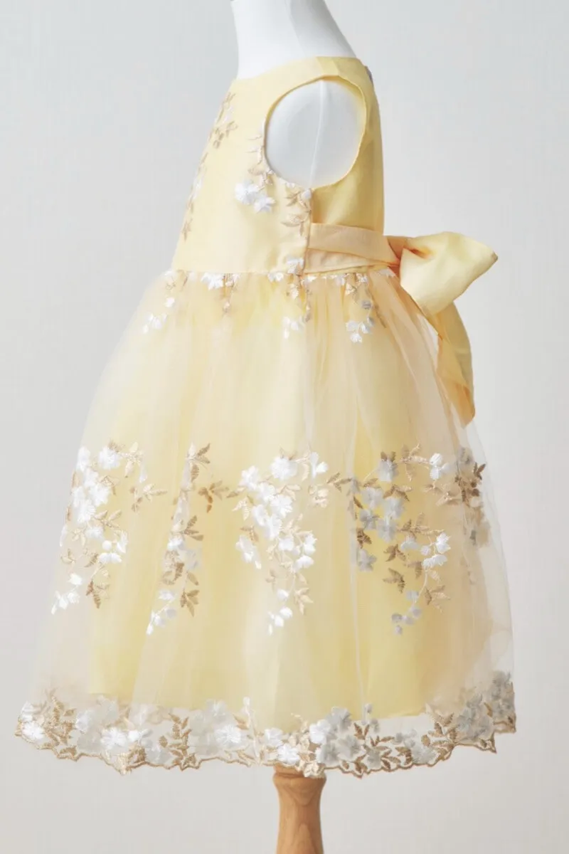 イエローフラワーエンブロイダリーキッズドレス