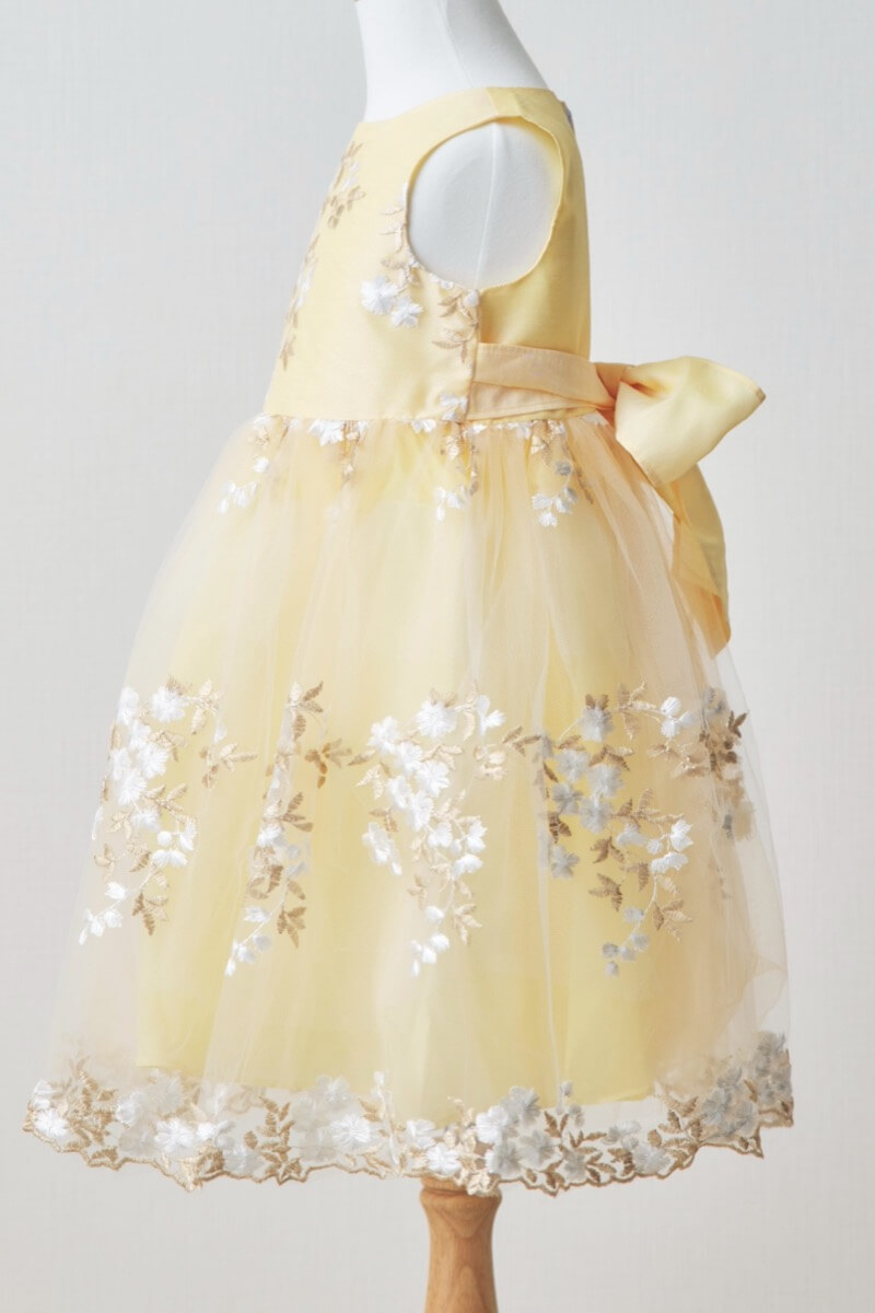 イエローフラワーエンブロイダリーキッズドレス