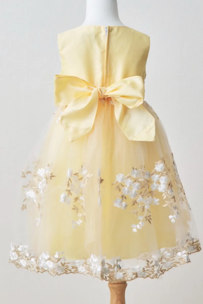 イエローフラワーエンブロイダリーキッズドレス