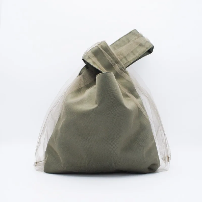 カーキのチュールハンドバッグ