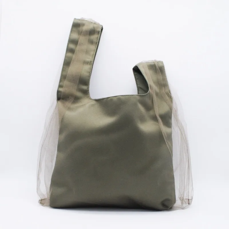 カーキのチュールハンドバッグ