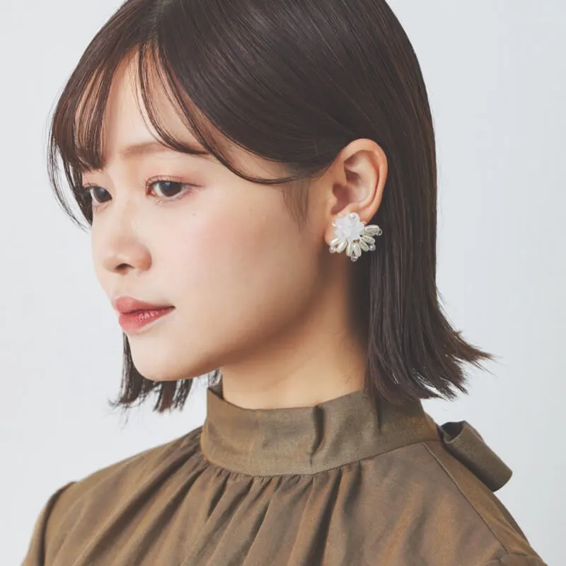 ライスパール×ビーズのボリュームイヤリング