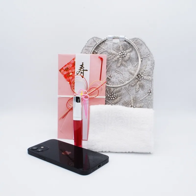 グレーのフラワー刺繍のミニポシェット