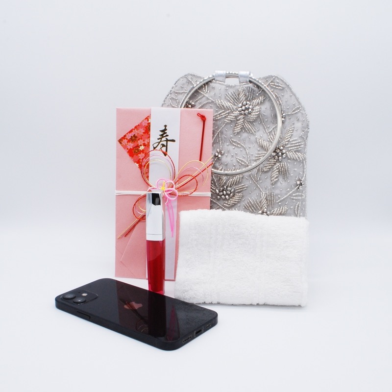 グレーのフラワー刺繍のミニポシェット