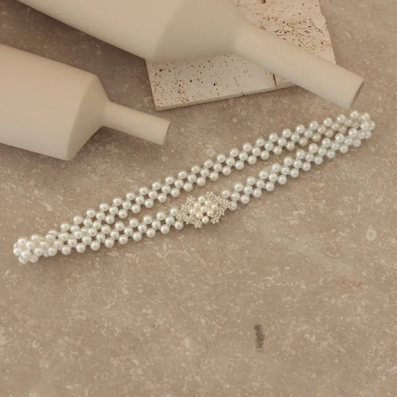 ビジューバックルのパールゴムベルト