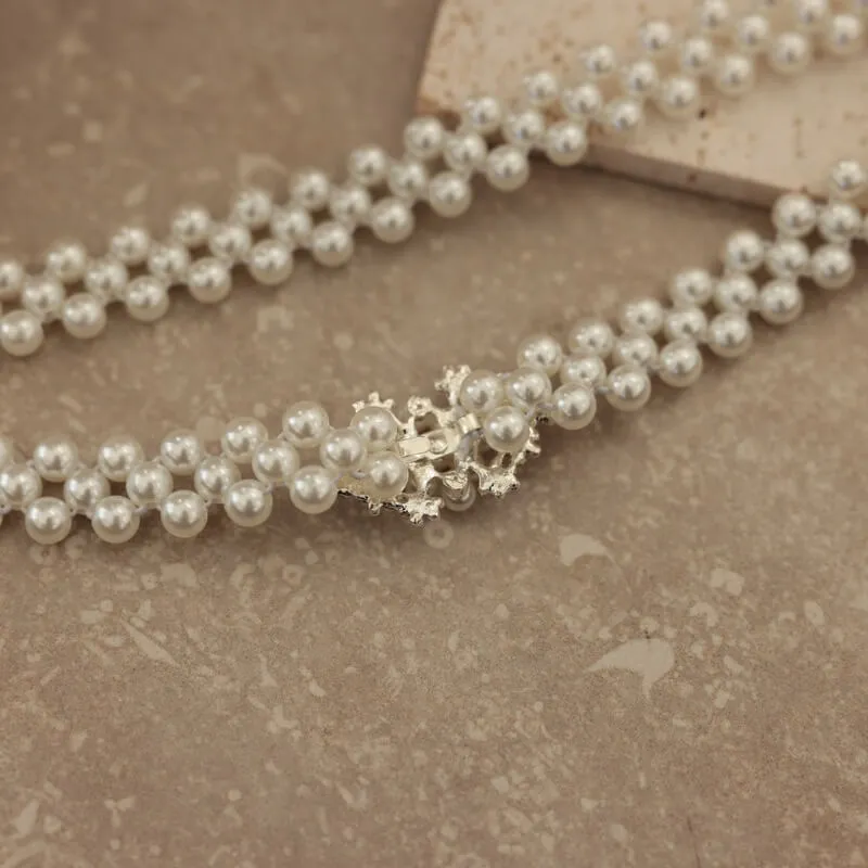 ビジューバックルのパールゴムベルト