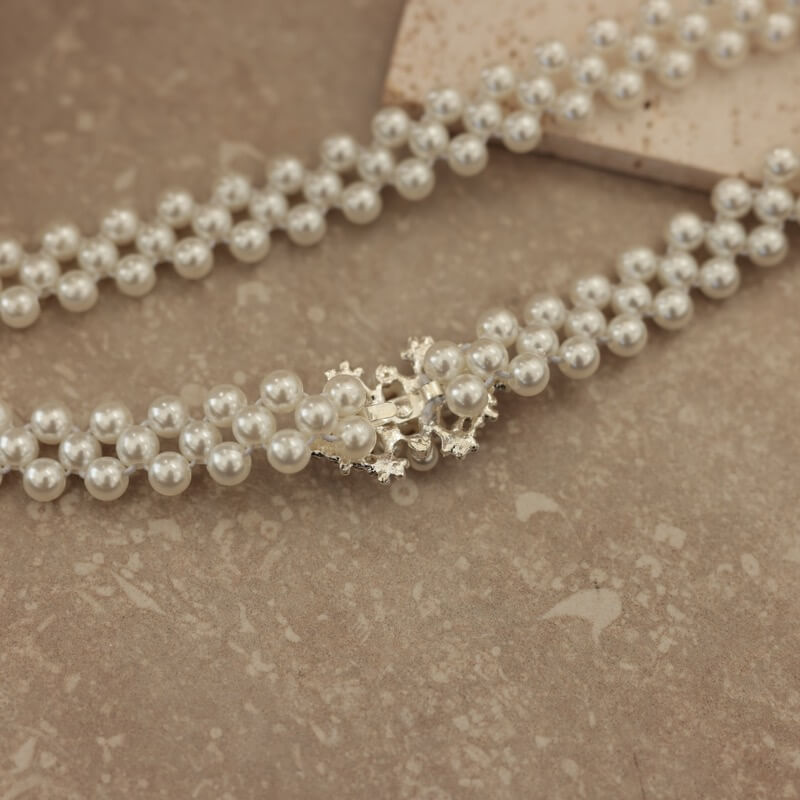 ビジューバックルのパールゴムベルト