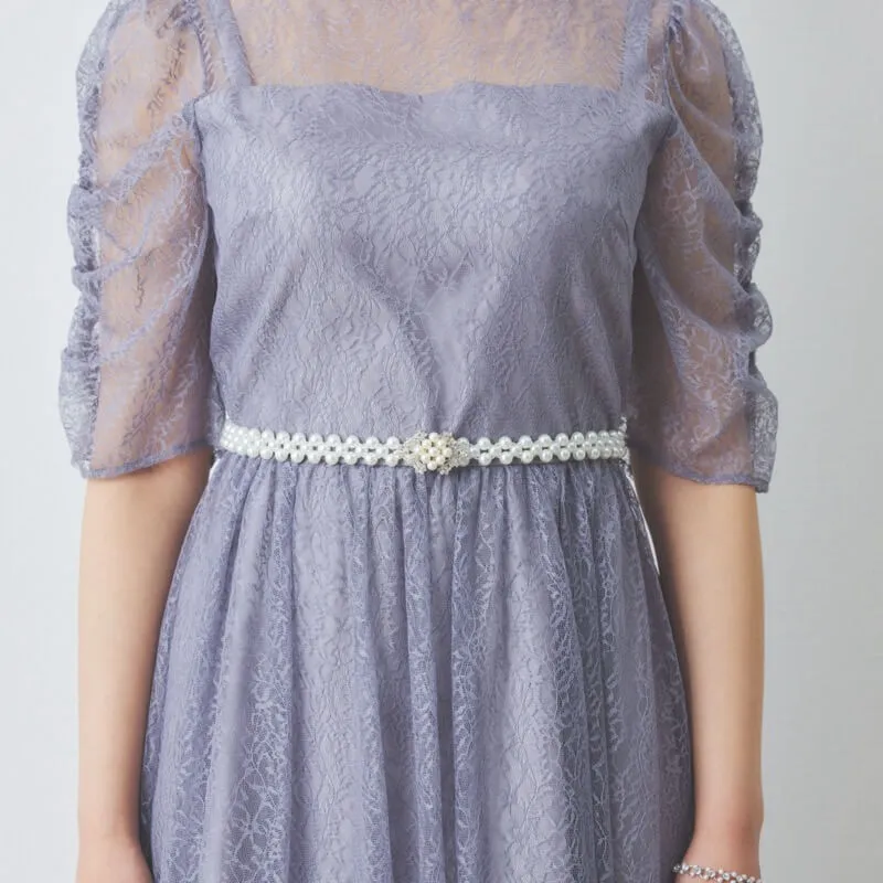 ビジューバックルのパールゴムベルト