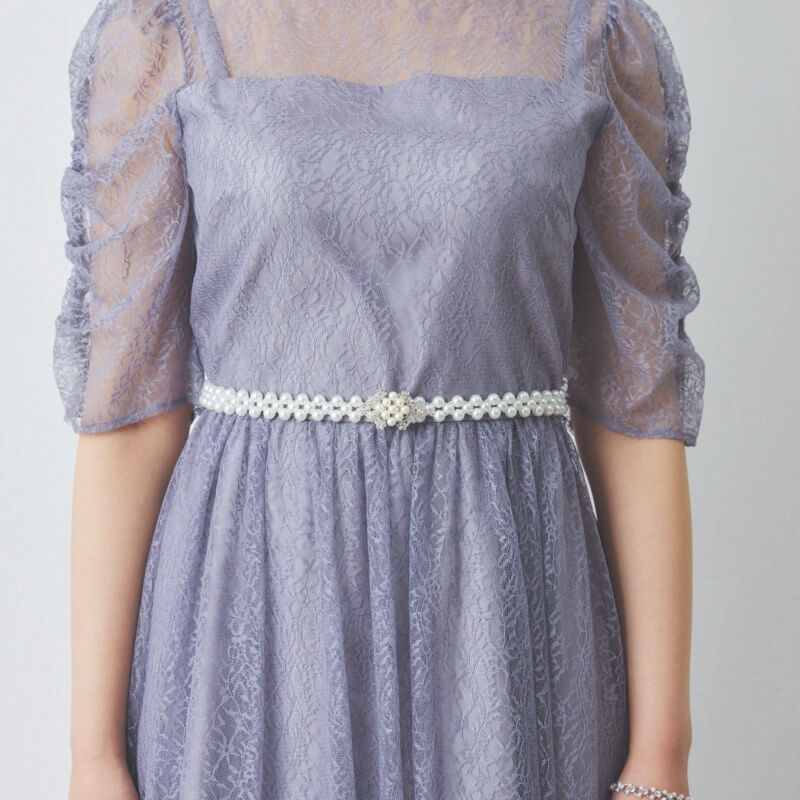 ビジューバックルのパールゴムベルト