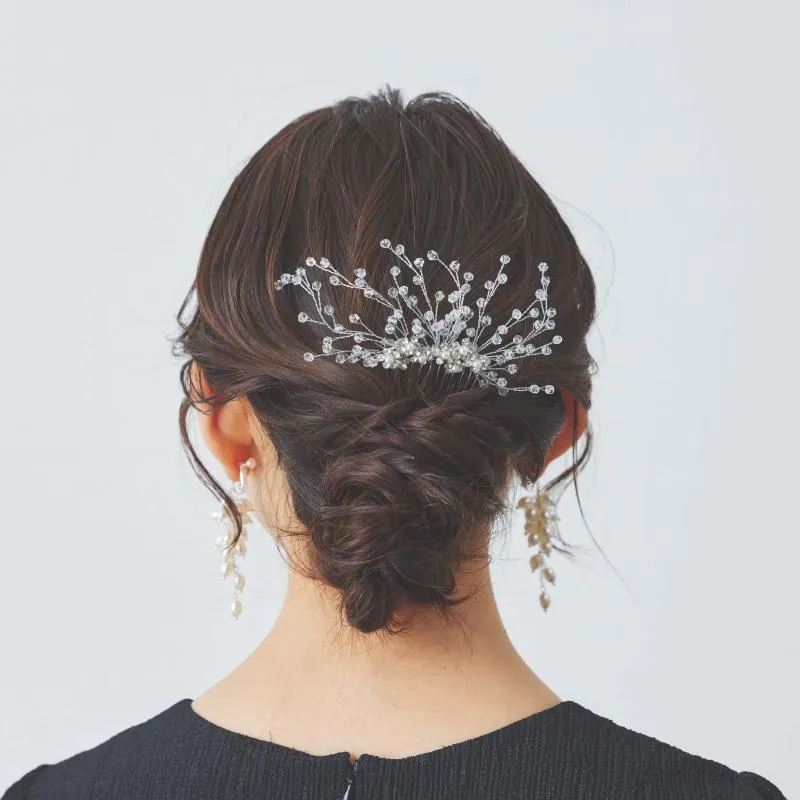 フラワービジューとクリスタルのワイヤーコーム