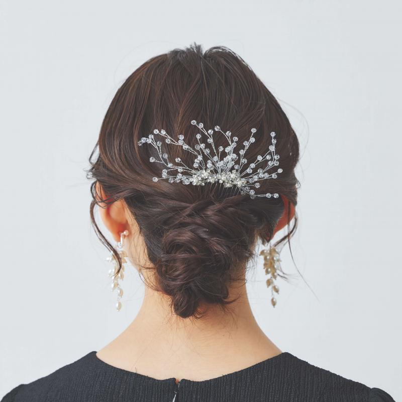 フラワービジューとクリスタルのワイヤーコーム