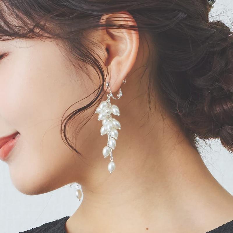 シルバーチェーンのブーケイヤリング