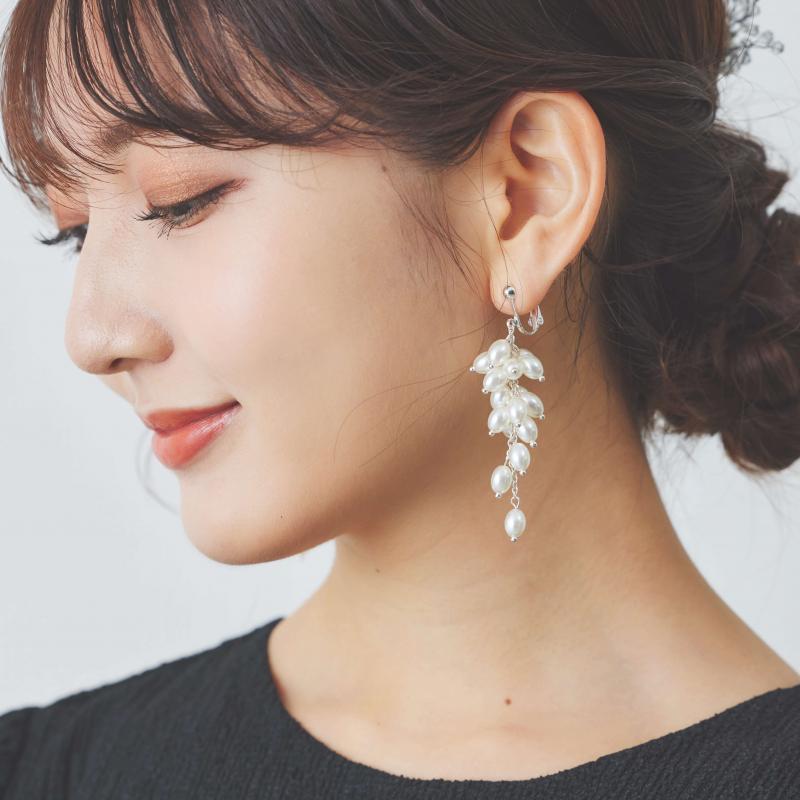 シルバーチェーンのブーケイヤリング