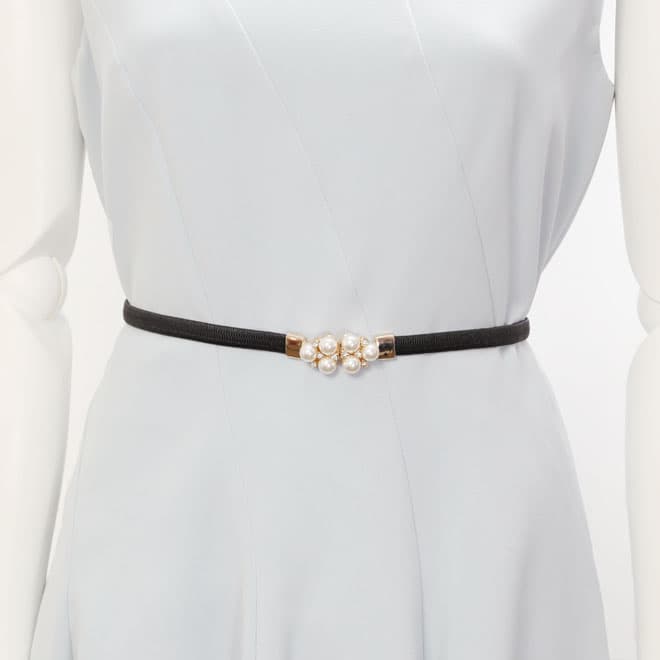 ブラックのパールとラインストーンのウエストマークベルト