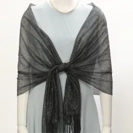 黒のラメ入りシンプルレースストール