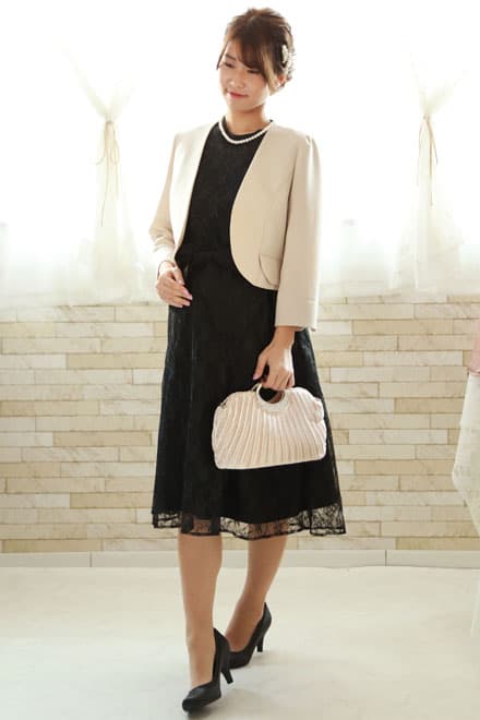 ブラックのハイネック総レースドレスコーディネートセット