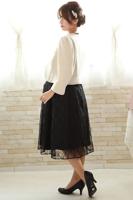 ブラックのハイネック総レースドレスコーディネートセット