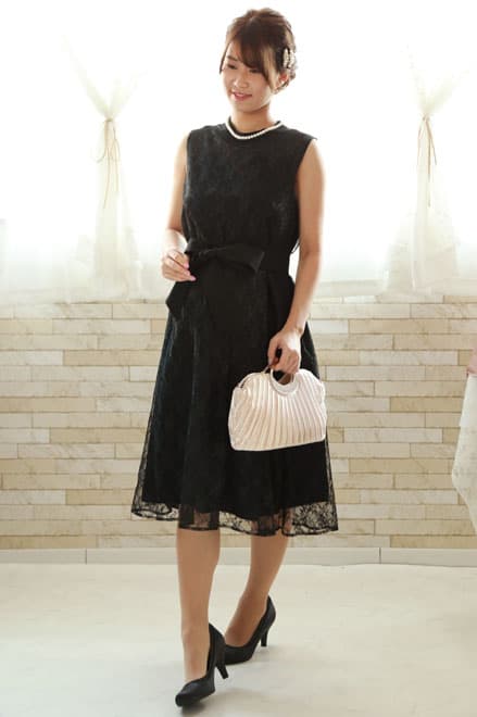 ブラックのハイネック総レースドレスコーディネートセット