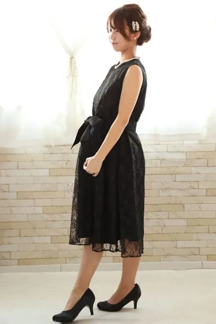 ブラックのハイネック総レースドレスコーディネートセット