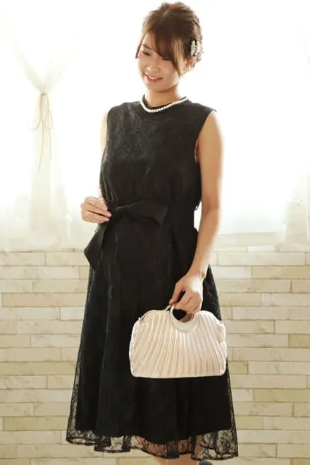 ブラックのハイネック総レースドレスコーディネートセット