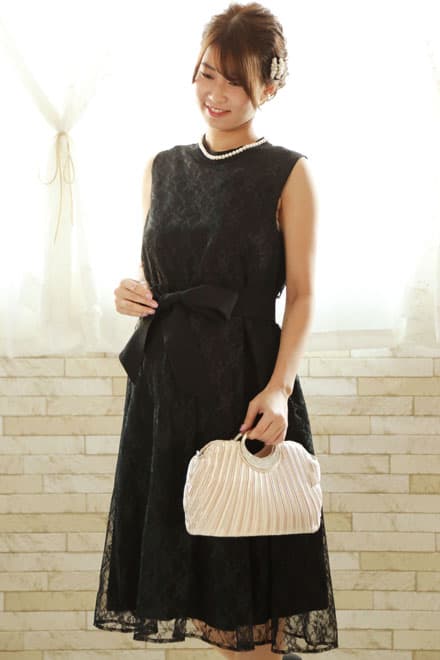 ブラックのハイネック総レースドレスコーディネートセット