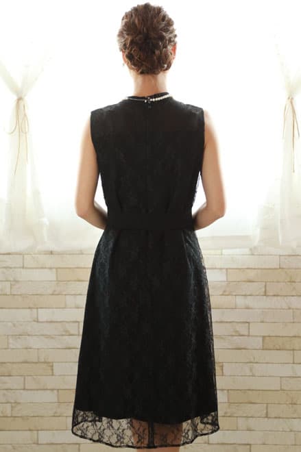 ブラックのハイネック総レースドレスコーディネートセット