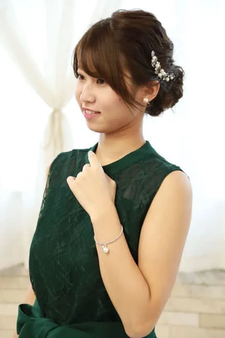 ダークグリーンのハイネック総レースドレスコーディネートセット