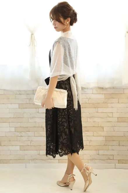 ブラックのウエスト切替え花柄レースドレスコーディネートセット