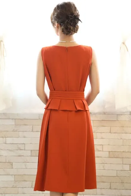 オレンジのペプラムウエストリボン付きドレスコーディネートセット