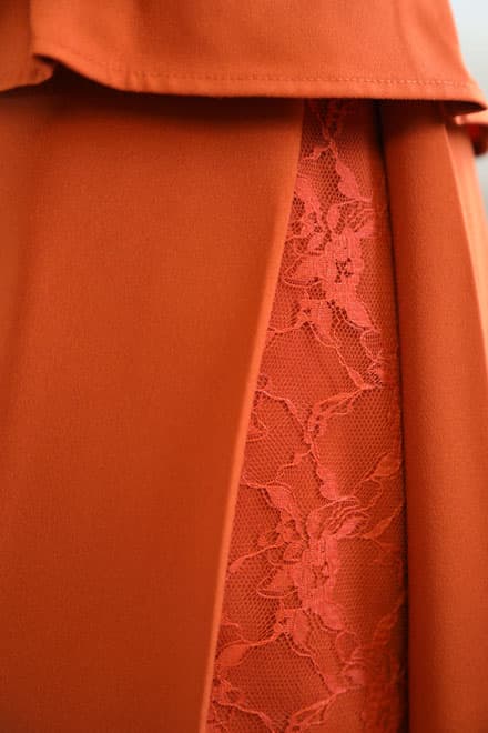 オレンジのペプラムウエストリボン付きドレスコーディネートセット