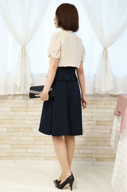 ネイビーのペプラムウエストリボン付きドレスコーディネートセット