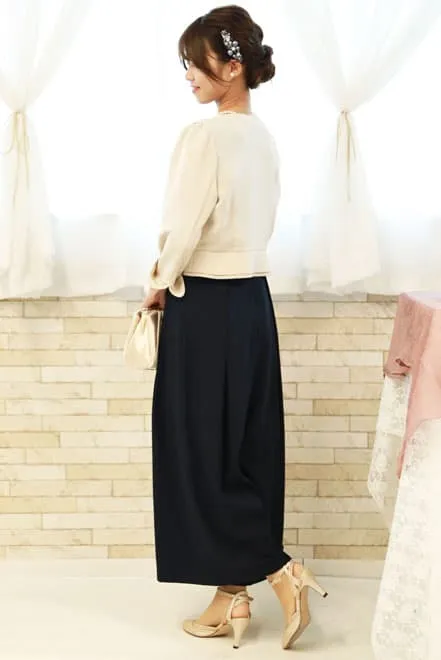 ネイビーのビスチェ風ガウチョパンツドレスコーディネートセット