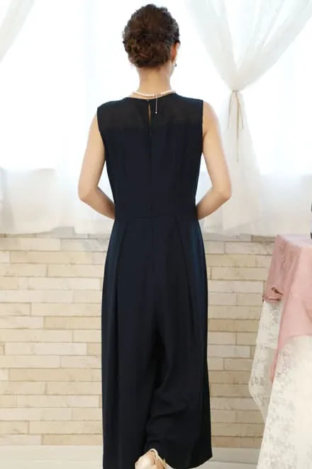 ネイビーのビスチェ風ガウチョパンツドレスコーディネートセット