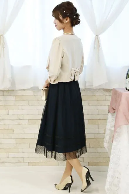 ブルーグリーン×ブラックのドット柄チュールドレスコーディネートセット