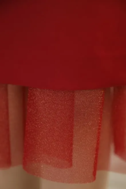 レッドのチュール切替Iラインドレスコーディネートセット