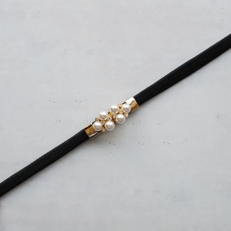 ブラックのパールとラインストーンのウエストマークベルト