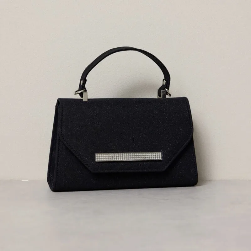 ブラックのビジューラインハンドバッグ