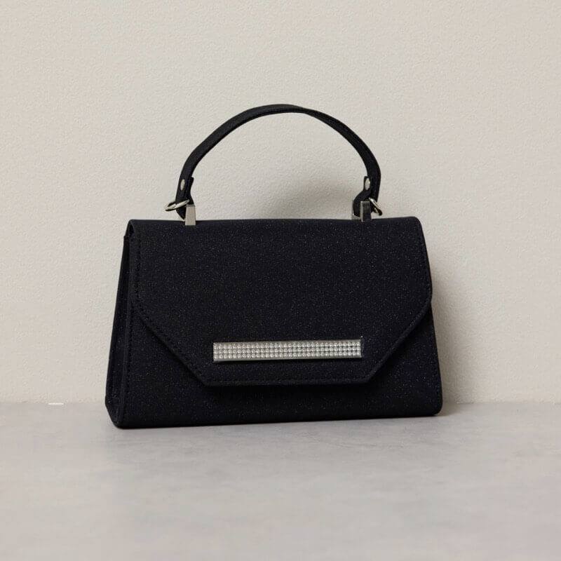 ブラックのビジューラインハンドバッグ