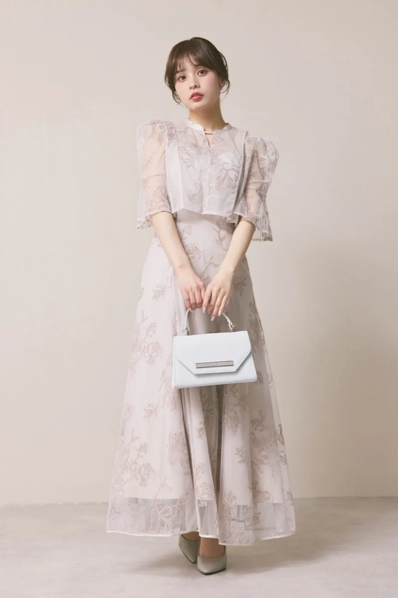 ベージュのビジューラインハンドバッグ